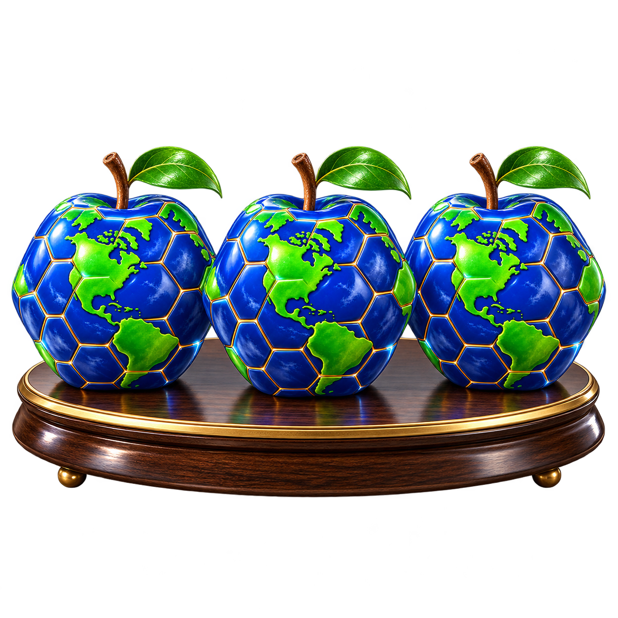 Exactly 3 RIPPE Info Fruits on a wooden table