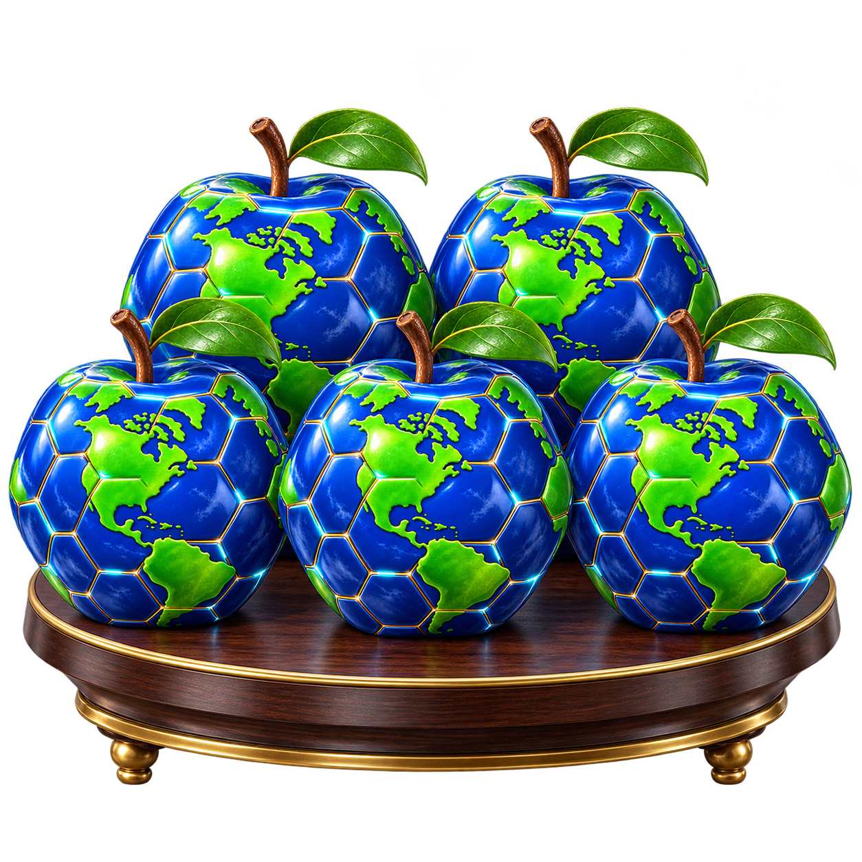 Exactly 5 RIPPE Info Fruits on a wooden table